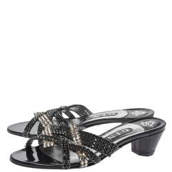 مملوكة مسبقًا Gina Black Crystal Embellished Leather Strappy Sandals Size 37