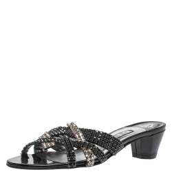 مملوكة مسبقًا Gina Black Crystal Embellished Leather Strappy Sandals Size 37