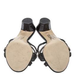 مملوكة مسبقًا Gina Black Crystal Embellished Leather Strappy Sandals Size 37