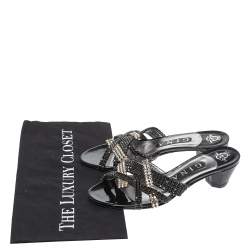 مملوكة مسبقًا Gina Black Crystal Embellished Leather Strappy Sandals Size 37