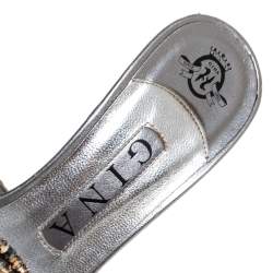 مملوكة مسبقًا صندل جينا نعل سميك جلد مزخرف كريستال رصاصي مقاس 37