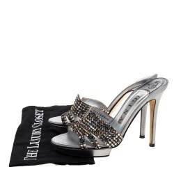 مملوكة مسبقًا صندل جينا نعل سميك جلد مزخرف كريستال رصاصي مقاس 37