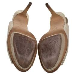 Gina Metallic Gold Lizard Embossed Leather Platform Peep Toe Slingback Sandals Size 39.5