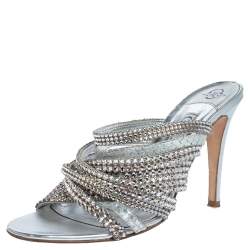 مملوكة مسبقًا صندل جينا سيور جلد زخرفة كريستال فضى مقاس 39