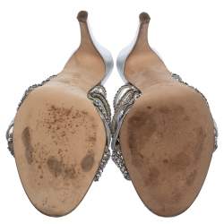 مملوكة مسبقًا صندل جينا سيور جلد زخرفة كريستال فضى مقاس 39