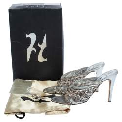 مملوكة مسبقًا صندل جينا سيور جلد زخرفة كريستال فضى مقاس 39