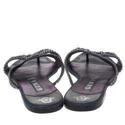 Pre Owned Gina Purple Crystal Embellished And Black Leather Flat Slides Size 40