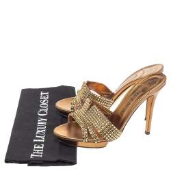 Pre Owned صندل جينا نعل سميك و مزخرف كريستال جلد برونزي مقاس 39