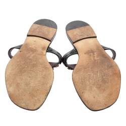 Pre Owned Gina Black Patent Leather Crystal Embellished Thong Flats Size 41