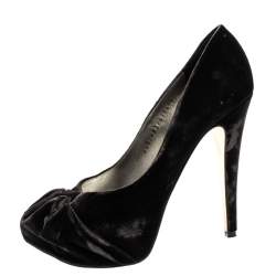 Pre Owned Gina Grey Velvet Claire Platform Pumps Size 39