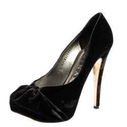 Pre Owned Gina Grey Velvet Claire Platform Pumps Size 39
