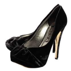 Pre Owned Gina Grey Velvet Claire Platform Pumps Size 39