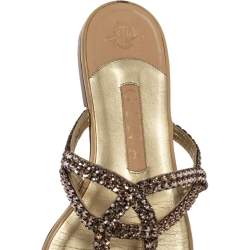 Gina Beige Crystal Embellished Leather Thong Flat Slides Size 39 