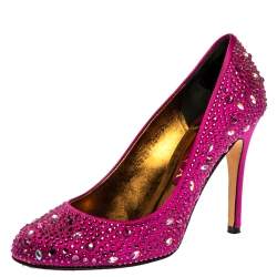 Pre Owned Gina Purple Crystal Embellished Satin Round Toe Pumps Size 39.5