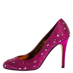 Pre Owned Gina Purple Crystal Embellished Satin Round Toe Pumps Size 39.5