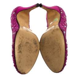 Pre Owned Gina Purple Crystal Embellished Satin Round Toe Pumps Size 39.5