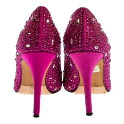 Pre Owned Gina Purple Crystal Embellished Satin Round Toe Pumps Size 39.5