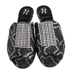 Pre Owned صندل سلايد جين مقدمة مفتوحة مزخرف سويدي مزخرف أسود مقاس 39