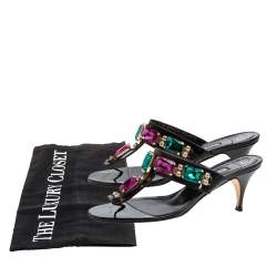 Pre Owned صندل سلايد جينا مزخرف كريستال جلد أسود مقاس 39