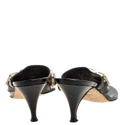 Pre Owned صندل سلايد جينا مزخرف كريستال جلد أسود مقاس 39