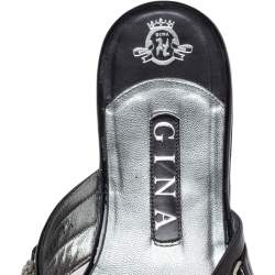 مملوكة مسبقًا Gina Black Leather Crystal Embellished Thong Flats Size 40.5