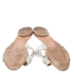 Pre Owned حذاء سلايدز جينا فلات مزخرف كريستال جلد بيج مقاس 38