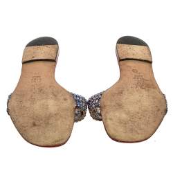 مملوكة مسبقًا حذاء فلات جينا مزخرف كريستال وجلد أزرق/ أحمر مقاس 40.5 