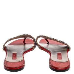 مملوكة مسبقًا حذاء فلات جينا مزخرف كريستال وجلد أزرق/ أحمر مقاس 40.5 