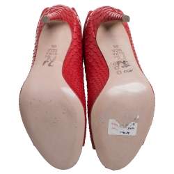 Pre Owned Gina Red Python Peep Toe Booties Size 39.5