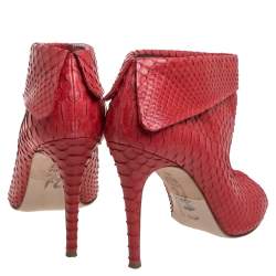 Pre Owned Gina Red Python Peep Toe Booties Size 39.5