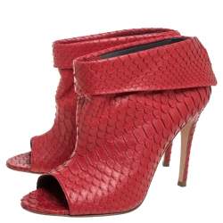 Pre Owned Gina Red Python Peep Toe Booties Size 39.5