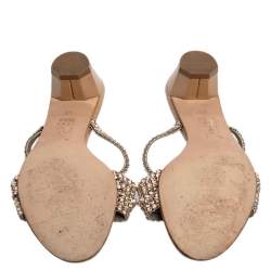 Pre Owned Gina Beige Crystal Embellished Leather Slide Sandals Size 37.5