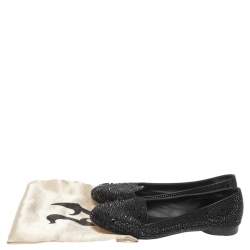 Pre Owned Gina Black Crystal Embellished Satin Ballet Flats Size 37.5