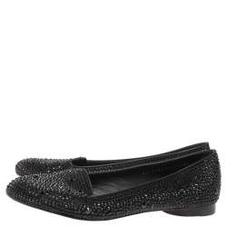 Pre Owned Gina Black Crystal Embellished Satin Ballet Flats Size 37.5