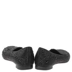 Pre Owned Gina Black Crystal Embellished Satin Ballet Flats Size 37.5