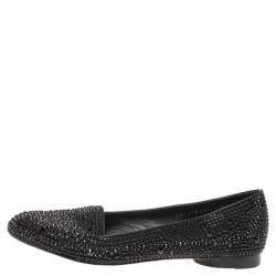 Pre Owned Gina Black Crystal Embellished Satin Ballet Flats Size 37.5