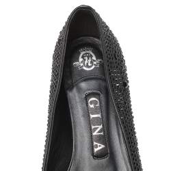 Pre Owned Gina Black Crystal Embellished Satin Ballet Flats Size 37.5