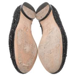 Pre Owned Gina Black Crystal Embellished Satin Ballet Flats Size 37.5