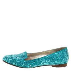 مملوكة مسبقًا حذاء سلييبرز جينا سموكينغ ساتان زخرفة كريستال أزرق مقاس 37.5