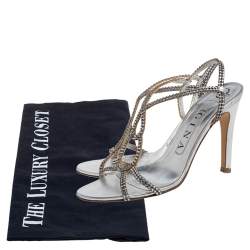 Pre Owned صندل جينا فتحة كعب زخرفة كريستال وجلد فضى مقاس 37