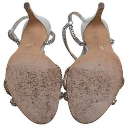 Pre Owned صندل جينا فتحة كعب زخرفة كريستال وجلد فضى مقاس 37