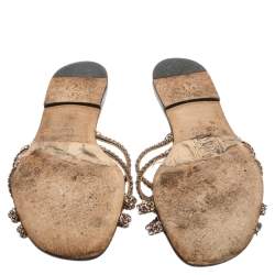 Pre Owned حذاء سلايد جينا فلات زخرفة كريستال جلد لامع بنى داكن مقاس 40