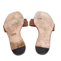 مملوكة مسبقًا Gina Magenta Leather Athena Crystal Embellished Slide Flats Size 38