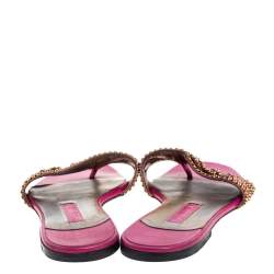 مملوكة مسبقًا Gina Magenta Leather Athena Crystal Embellished Slide Flats Size 38