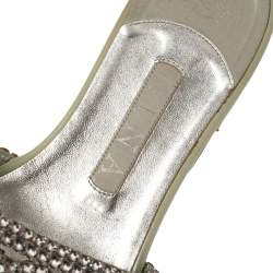 Pre Owned Gina Pale Green Patent Leather Crystal Embellished Thong Flat Slides Size 39