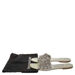 Pre Owned Gina Pale Green Patent Leather Crystal Embellished Thong Flat Slides Size 39