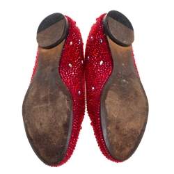 Pre Owned حذاء  فلات باليه جينا ساتان زخرفة كريستال أحمر مقاس 37.5