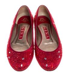 Pre Owned حذاء  فلات باليه جينا ساتان زخرفة كريستال أحمر مقاس 37.5