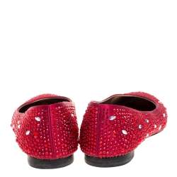 Pre Owned حذاء  فلات باليه جينا ساتان زخرفة كريستال أحمر مقاس 37.5