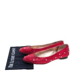 Pre Owned حذاء  فلات باليه جينا ساتان زخرفة كريستال أحمر مقاس 37.5